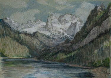 Рисунок под названием "Austrian mountains" - Sergey Sovkov, Подлинное произведение искусства, Цветные карандаши