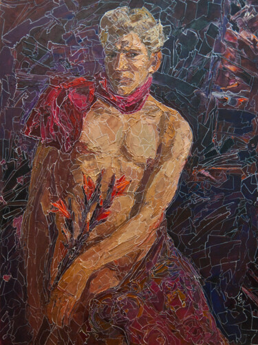 Painting titled "A young man with Fl…" by Sergey Sovkov, Original Artwork, Oil