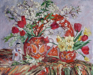 Painting titled "Spring in Asia" by Sergey Sovkov, Original Artwork, Oil