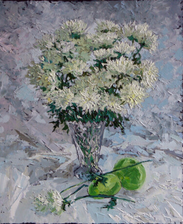 Malarstwo zatytułowany „Chrysanthemums” autorstwa Sergey Sovkov, Oryginalna praca, Olej