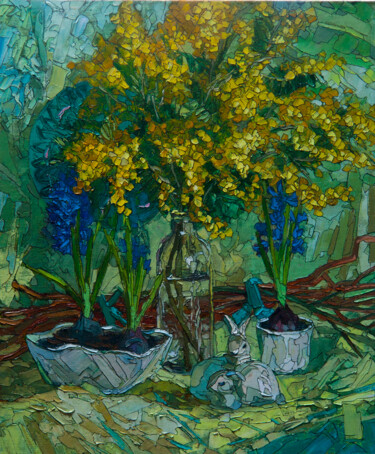 Картина под названием "Mimosa and Hyacinths" - Sergey Sovkov, Подлинное произведение искусства, Масло