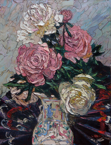 Painting titled "Peonies in a Chines…" by Sergey Sovkov, Original Artwork, Oil