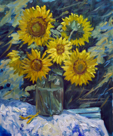 Malerei mit dem Titel "Sunflowers in a vas…" von Sergey Sovkov, Original-Kunstwerk, Öl
