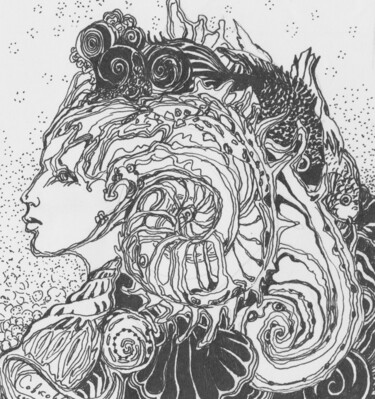 Dessin intitulée "Sea ​​queen" par Sergey Sovkov, Œuvre d'art originale, Encre
