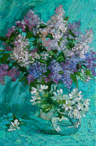Painting titled "Lilac and Apple Blo…" by Sergey Sovkov, Original Artwork, Oil