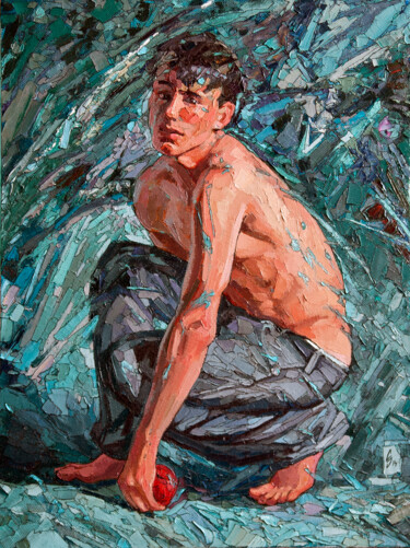 "Young man with apple" başlıklı Tablo Sergey Sovkov tarafından, Orijinal sanat, Petrol