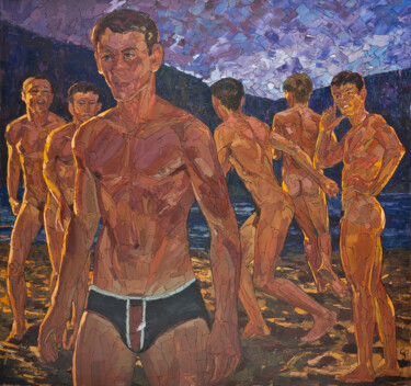 Painting titled "Night swimming" by Sergey Sovkov, Original Artwork, Oil