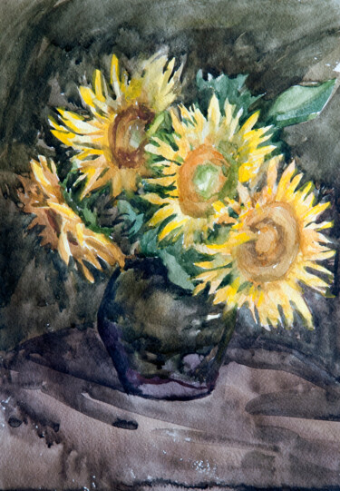 Painting titled "Sunflowers" by Sergey Sovkov, Original Artwork, Watercolor