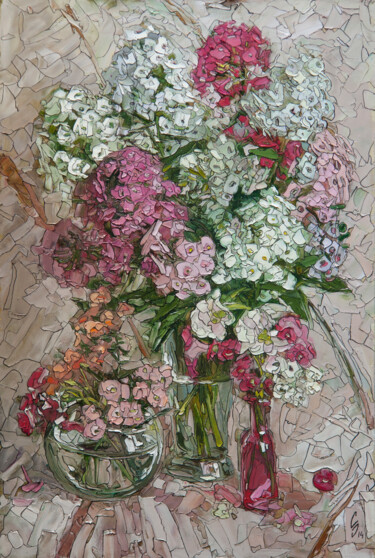 Malerei mit dem Titel "Phloxes and Petunias" von Sergey Sovkov, Original-Kunstwerk, Öl