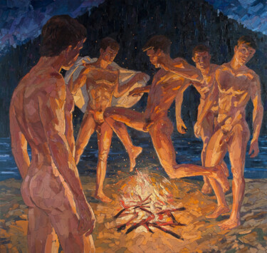 Pittura intitolato "Night swimming 2" da Sergey Sovkov, Opera d'arte originale, Olio