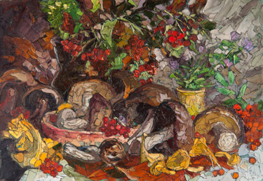 Painting titled "Mushrooms and berri…" by Sergey Sovkov, Original Artwork, Oil