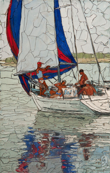 Malerei mit dem Titel "On the Yacht" von Sergey Sovkov, Original-Kunstwerk, Öl