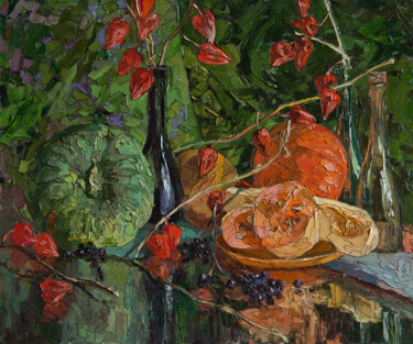 Painting titled "Still life with pum…" by Sergey Sovkov, Original Artwork, Oil