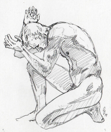 Zeichnungen mit dem Titel "Bowed his head" von Sergey Sovkov, Original-Kunstwerk, Bleistift