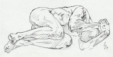 Drawing titled "His head covered" by Sergey Sovkov, Original Artwork, Pencil