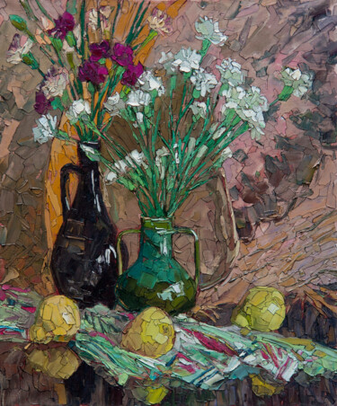 Painting titled "Still Life with Car…" by Sergey Sovkov, Original Artwork, Oil