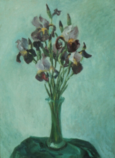 Painting titled "Irises in vase" by Sergey Sovkov, Original Artwork, Oil