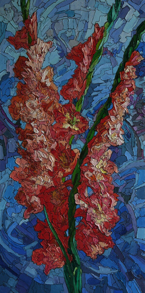 Malerei mit dem Titel "Three gladiolus" von Sergey Sovkov, Original-Kunstwerk, Öl