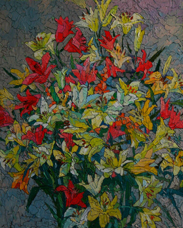 Painting titled "Bouquet of Lilies" by Sergey Sovkov, Original Artwork, Oil