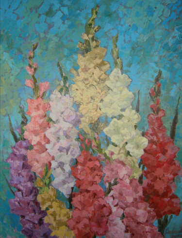 Painting titled "Bouquet of gladioli" by Sergey Sovkov, Original Artwork, Oil