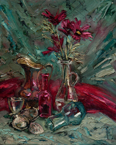 Painting titled "Still Life with a r…" by Sergey Sovkov, Original Artwork, Oil