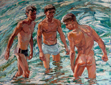 Pintura intitulada "Bathers" por Sergey Sovkov, Obras de arte originais