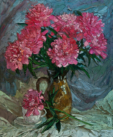 Pintura intitulada "Pink peonies" por Sergey Sovkov, Obras de arte originais, Óleo