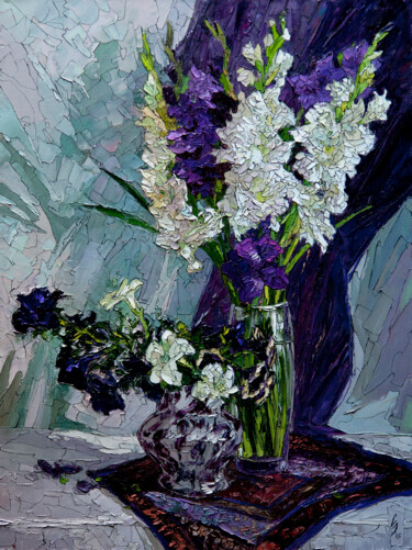 Malerei mit dem Titel "Gladioli and Petunia" von Sergey Sovkov, Original-Kunstwerk, Öl