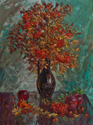 Painting titled "Rowan and Apples" by Sergey Sovkov, Original Artwork, Oil