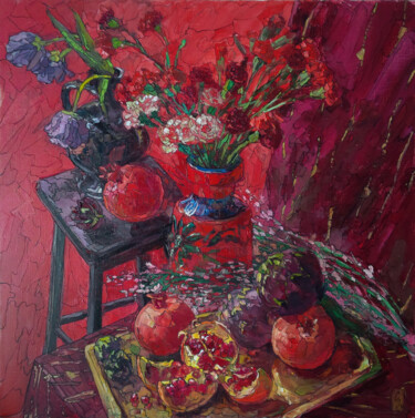 Painting titled "Carnations and pome…" by Sergey Sovkov, Original Artwork, Oil