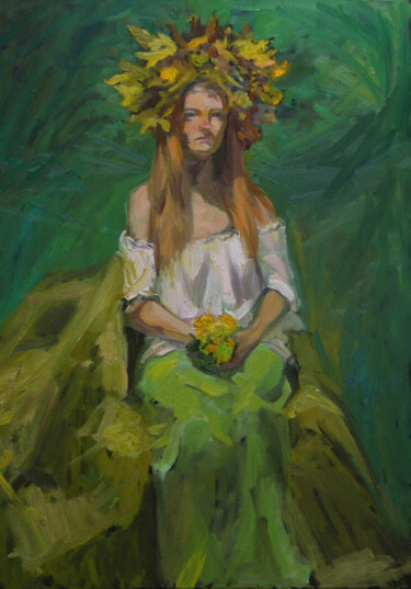 Pittura intitolato "Girl with Flowers" da Sergey Sovkov, Opera d'arte originale