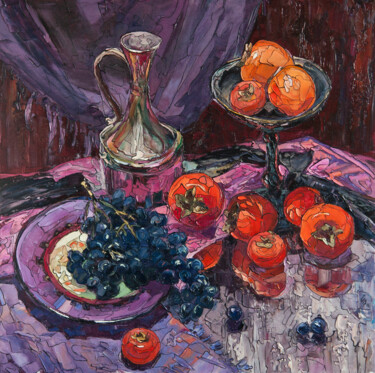 Painting titled "Kaki and Grapes" by Sergey Sovkov, Original Artwork