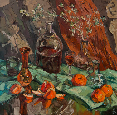 Painting titled "Wine and Mandarin" by Sergey Sovkov, Original Artwork