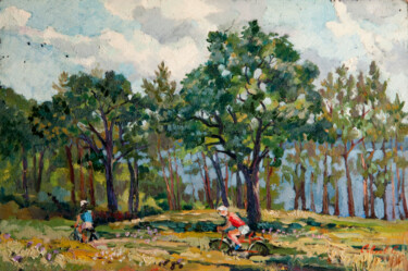Painting titled "Along the River" by Sergey Sovkov, Original Artwork, Oil