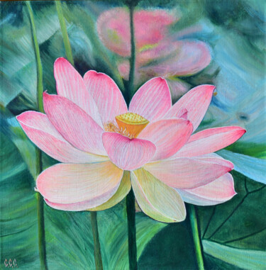 Painting titled "Lotus" by Sergey Suslov, Original Artwork, Oil Mounted on Wood Stretcher frame