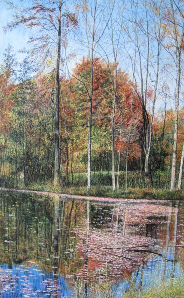 Painting titled "COLORS OF AUTUMN" by Sergey Suslov, Original Artwork, Oil Mounted on Wood Stretcher frame