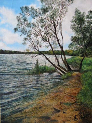 Картина под названием "ON THE LAKE" - Sergey Suslov, Подлинное произведение искусства, Масло Установлен на Деревянная рама д…
