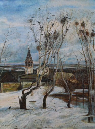 Painting titled "THE ROOKS HAVE ARRI…" by Sergey Suslov, Original Artwork, Oil