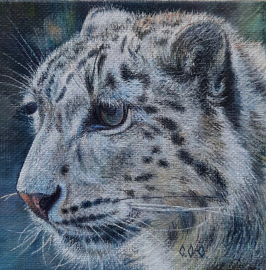 Pintura titulada "Snow leopard" in a…" por Sergey Suslov, Obra de arte original, Oleo Montado en Cartulina