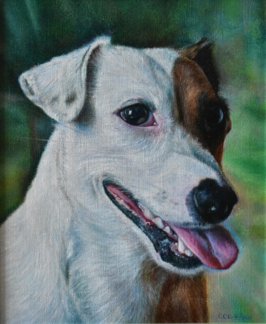 Painting titled "Portrait of a dog" by Sergey Suslov, Original Artwork, Oil