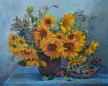 Painting titled "SUNNY MOOD" by Sergey Suslov, Original Artwork, Oil Mounted on Wood Stretcher frame