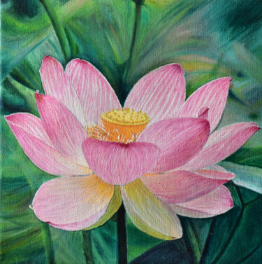 Painting titled "Lotus Flower" by Sergey Suslov, Original Artwork, Oil Mounted on Wood Stretcher frame