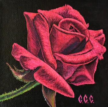 Pittura intitolato "RED ROSE" in framed" da Sergey Suslov, Opera d'arte originale, Olio Montato su Cartone