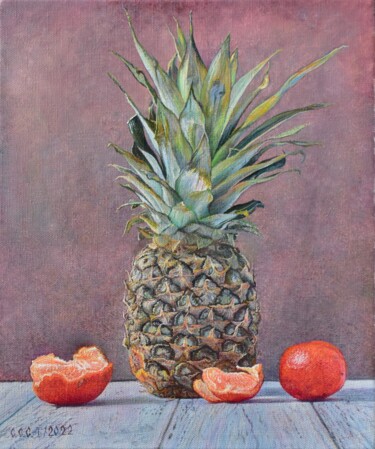 Painting titled "Tropical fruits" by Sergey Suslov, Original Artwork, Oil Mounted on Wood Stretcher frame