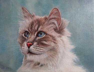 Schilderij getiteld "Cat severe" door Sergey Suslov, Origineel Kunstwerk, Olie Gemonteerd op Frame voor houten brancard