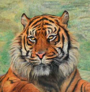 Painting titled "Master of the Jungle" by Sergey Suslov, Original Artwork, Oil Mounted on Wood Stretcher frame