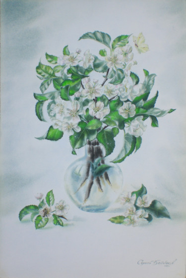 Картина под названием "Apple blossom" - Sergey Baybakov, Подлинное произведение искусства, Акварель