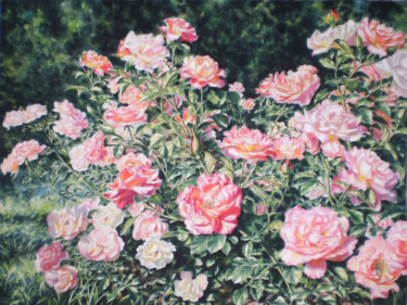 Картина под названием "Roses in the park" - Sergey Baybakov, Подлинное произведение искусства, Акварель