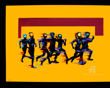 Painting titled "Running people" by Sergey Lutsenko, Original Artwork, Oil Mounted on Wood Stretcher frame
