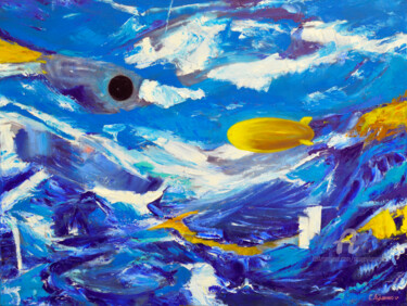 Malarstwo zatytułowany „Black Moon canyon” autorstwa Sergey Lutsenko, Oryginalna praca, Olej Zamontowany na Drewniana rama n…
